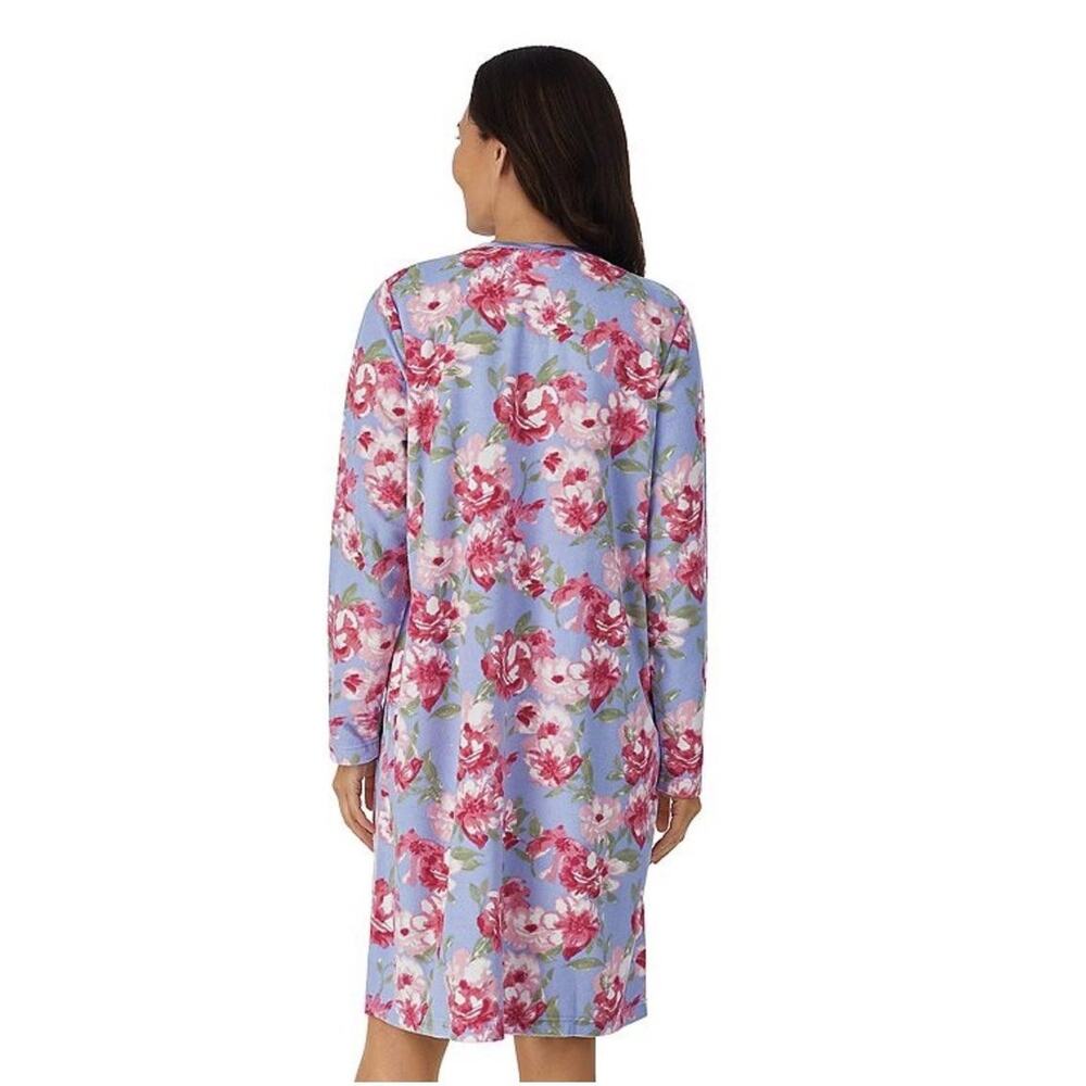 Stan Herman Robe Womens 3X Blue Floral Fleece Zip Front Long Sleeve Kaftan - Picture 2 of 11